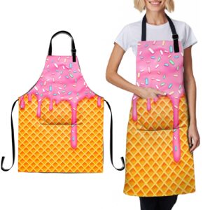 lmsm ice cream apron melting ice cream cones colored sprinkles funy apron with adjustable neck for unisex kitchen