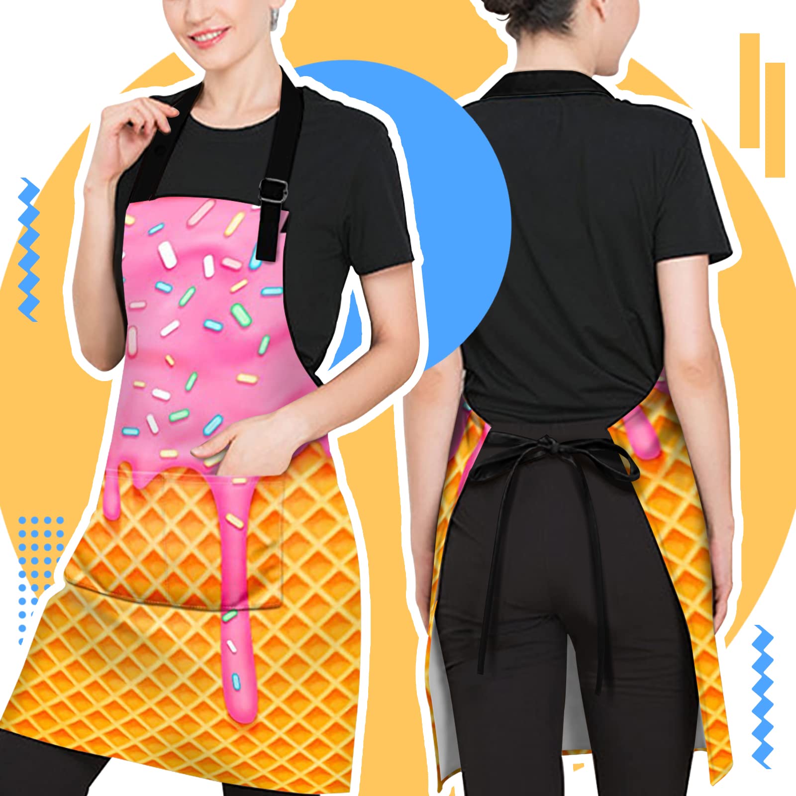 LMSM Ice Cream Apron Melting Ice Cream Cones Colored Sprinkles Funy Apron With Adjustable Neck For Unisex Kitchen