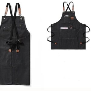 Cotton Canvas Apron for Artists Painting,Chef Apron with Cross Back Straps for Men Women, Kitchen Cooking (Black)