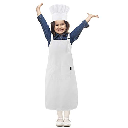 ESHATO Kids Chef Apron and Hat Set, Cotton Material Child Chef Costume, Perfect for 5 to12 Years Old Children Cooking, Baking, Painting