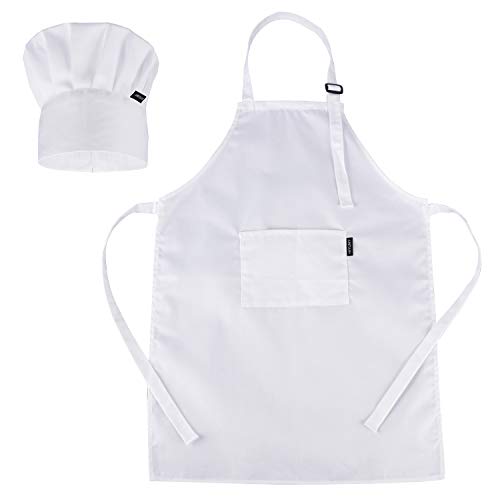 ESHATO Kids Chef Apron and Hat Set, Cotton Material Child Chef Costume, Perfect for 5 to12 Years Old Children Cooking, Baking, Painting