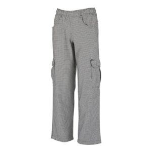 mercer culinary m61071htl genesis women's chef cargo pant in hounds tooth, large, black/white