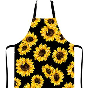Lefolen Sunflowers Black Tropical Flower Daisy Adjustable Bib Apron, Cute Floral Sunflower Cooking Kitchen Apron for Men Women