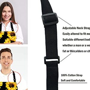 Lefolen Sunflowers Black Tropical Flower Daisy Adjustable Bib Apron, Cute Floral Sunflower Cooking Kitchen Apron for Men Women