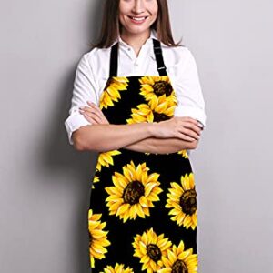 Lefolen Sunflowers Black Tropical Flower Daisy Adjustable Bib Apron, Cute Floral Sunflower Cooking Kitchen Apron for Men Women