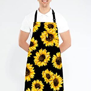 Lefolen Sunflowers Black Tropical Flower Daisy Adjustable Bib Apron, Cute Floral Sunflower Cooking Kitchen Apron for Men Women