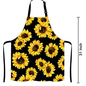 Lefolen Sunflowers Black Tropical Flower Daisy Adjustable Bib Apron, Cute Floral Sunflower Cooking Kitchen Apron for Men Women