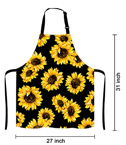 Lefolen Sunflowers Black Tropical Flower Daisy Adjustable Bib Apron, Cute Floral Sunflower Cooking Kitchen Apron for Men Women