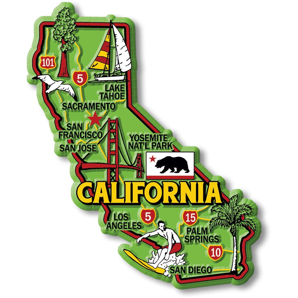 California Colorful State Magnet by Classic Magnets, 3.3" x 4", Collectible Souvenirs Made in The USA