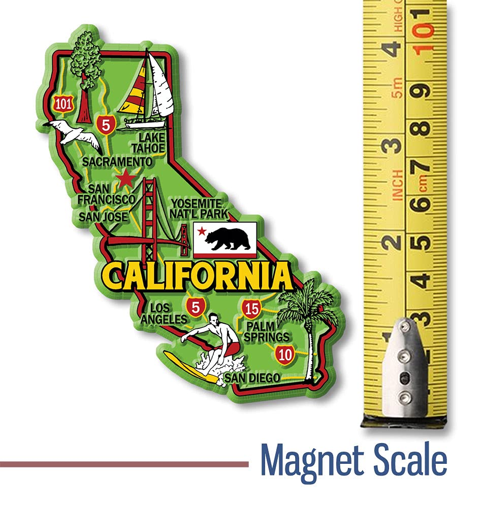 California Colorful State Magnet by Classic Magnets, 3.3" x 4", Collectible Souvenirs Made in The USA