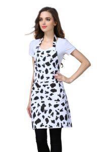 love potato cute women girls cooking kitchen apron with pockets black white cow print bib apron gift, white