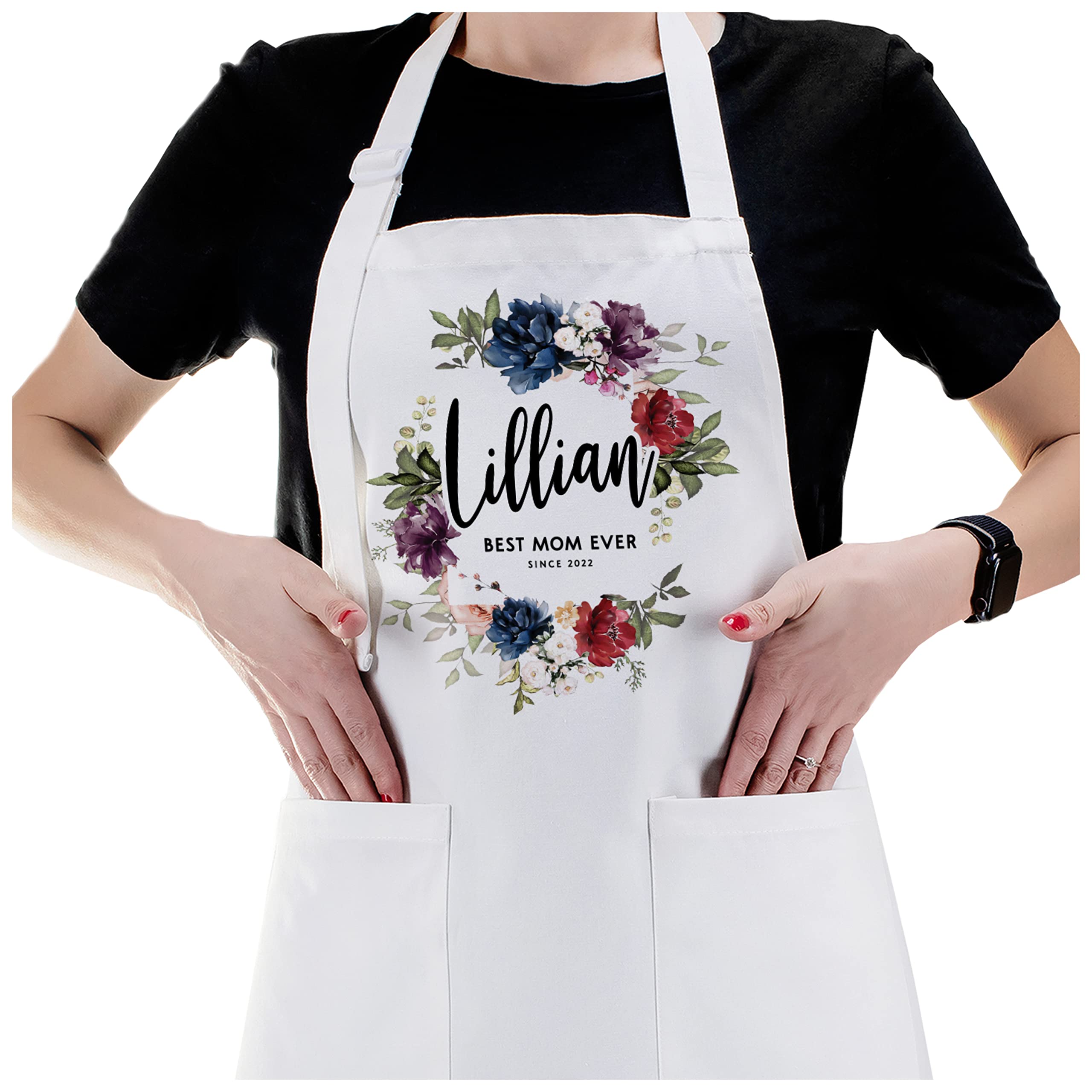 Artist Unknown Personalized Floral Kitchen Aprons Gifts for Women - 6 Design Options, Customized White Chef Apron