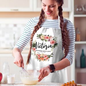 Artist Unknown Personalized Floral Kitchen Aprons Gifts for Women - 6 Design Options, Customized White Chef Apron