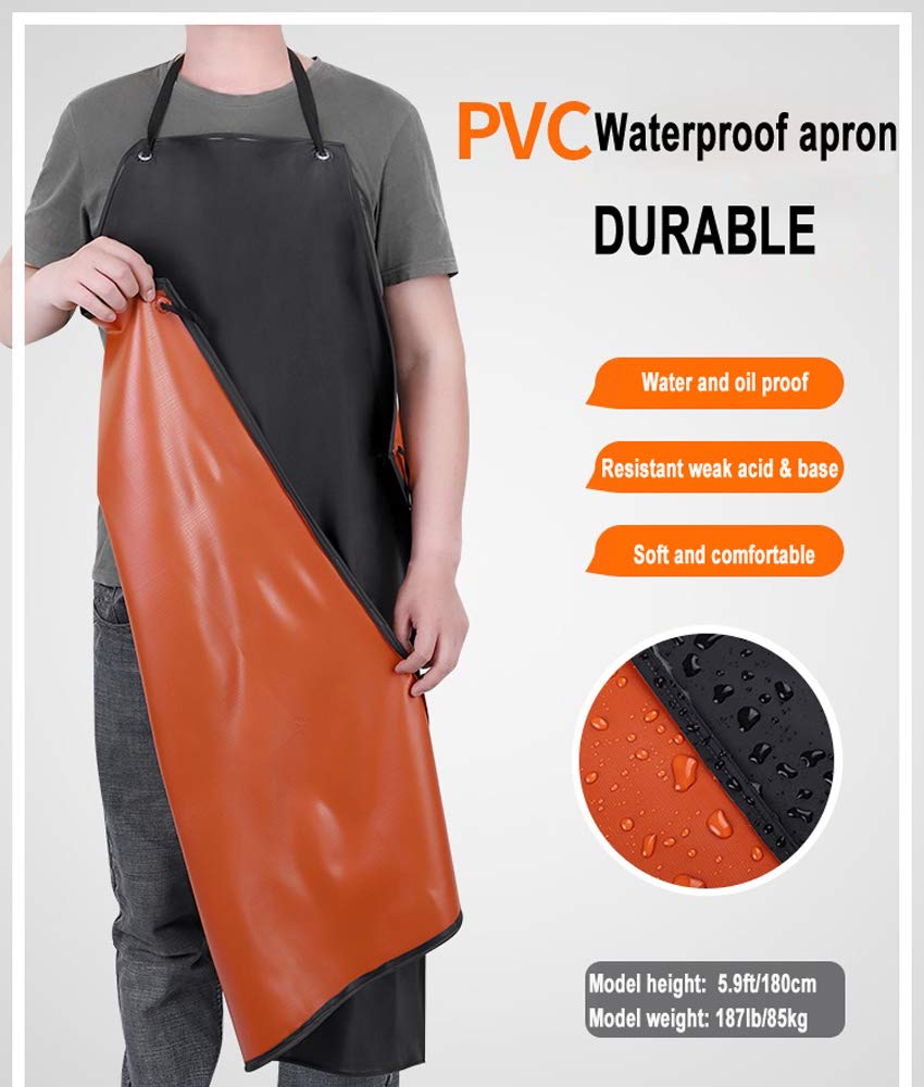 Waterproof Apron Rubber Vinyl, Heavy Duty 43" x 31" Plastic Apron Keeps You Clean and Dry When Dishwashing, Lab Work, Butcher, Dog Grooming, Cleaning Fish