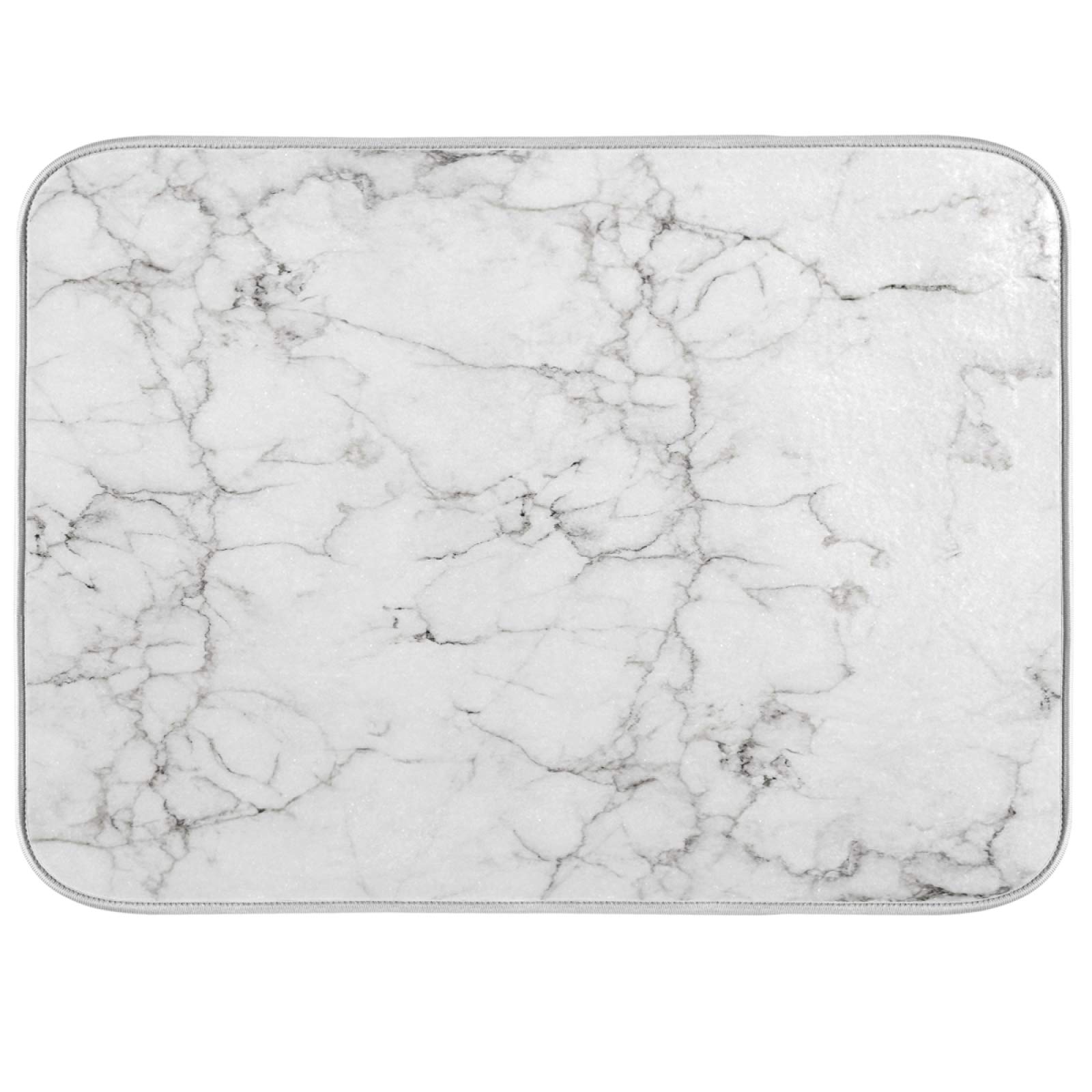 White Marble Dish Drying Mat Kitchen Counter Gold Absorbent Microfiber Drying Rack Pads 16x18 inch for Countertop Dishes Large Drain Mats and Protector Coffee Bar Mats