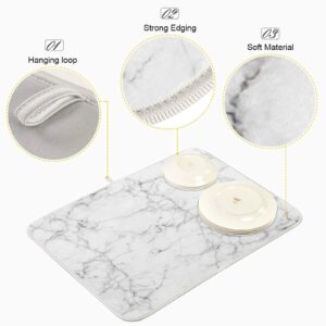 White Marble Dish Drying Mat Kitchen Counter Gold Absorbent Microfiber Drying Rack Pads 16x18 inch for Countertop Dishes Large Drain Mats and Protector Coffee Bar Mats