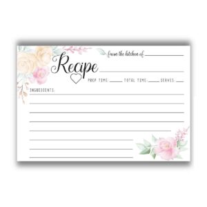 recipe cards - set of 50 - blank bridal shower recipe cards stationery - simple floral print, write ingredients and directions, great family and friends supplies, 4x6 recipe cards for bridal shower
