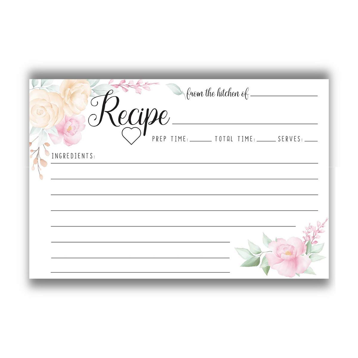 Recipe Cards - Set of 50 - Blank Bridal Shower Recipe Cards Stationery - Simple Floral Print, Write Ingredients and Directions, Great Family and Friends Supplies, 4x6 Recipe Cards for Bridal Shower