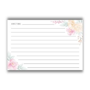 Recipe Cards - Set of 50 - Blank Bridal Shower Recipe Cards Stationery - Simple Floral Print, Write Ingredients and Directions, Great Family and Friends Supplies, 4x6 Recipe Cards for Bridal Shower