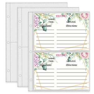 recipe card page protectors, mini recipe card sleeves for 8.5 x 9.5 3-ring binder, 2 pockets per page, recipe binder refill pages (50 pcs, 4x6 inch pockets)