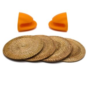 beehomee trivets for hot dishes - woven rattan trivets hot pads for dinning table,kitchen heat resistant straw dish coasters placemats pot holder (8.66 inch)