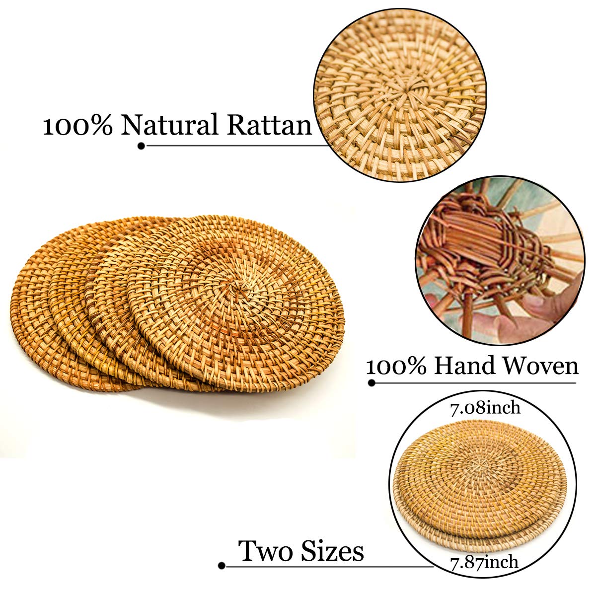 BEEHOMEE Trivets for Hot Dishes - Woven Rattan Trivets Hot Pads for Dinning Table,Kitchen Heat Resistant Straw Dish Coasters Placemats Pot Holder (8.66 Inch)