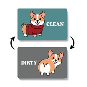 youfangworkshop funny cute animal dog butt clean dirty dishwasher magnet, double sided strong kitchen flip indicator, green and gray reversible dish washer sign
