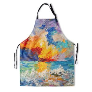 giwawa oil paint painting apron - adjustable neck & hidden centre pocket - colorful rainbow art summer kitchen apron colored artist smock chef garden baking cooking unisex adult bib