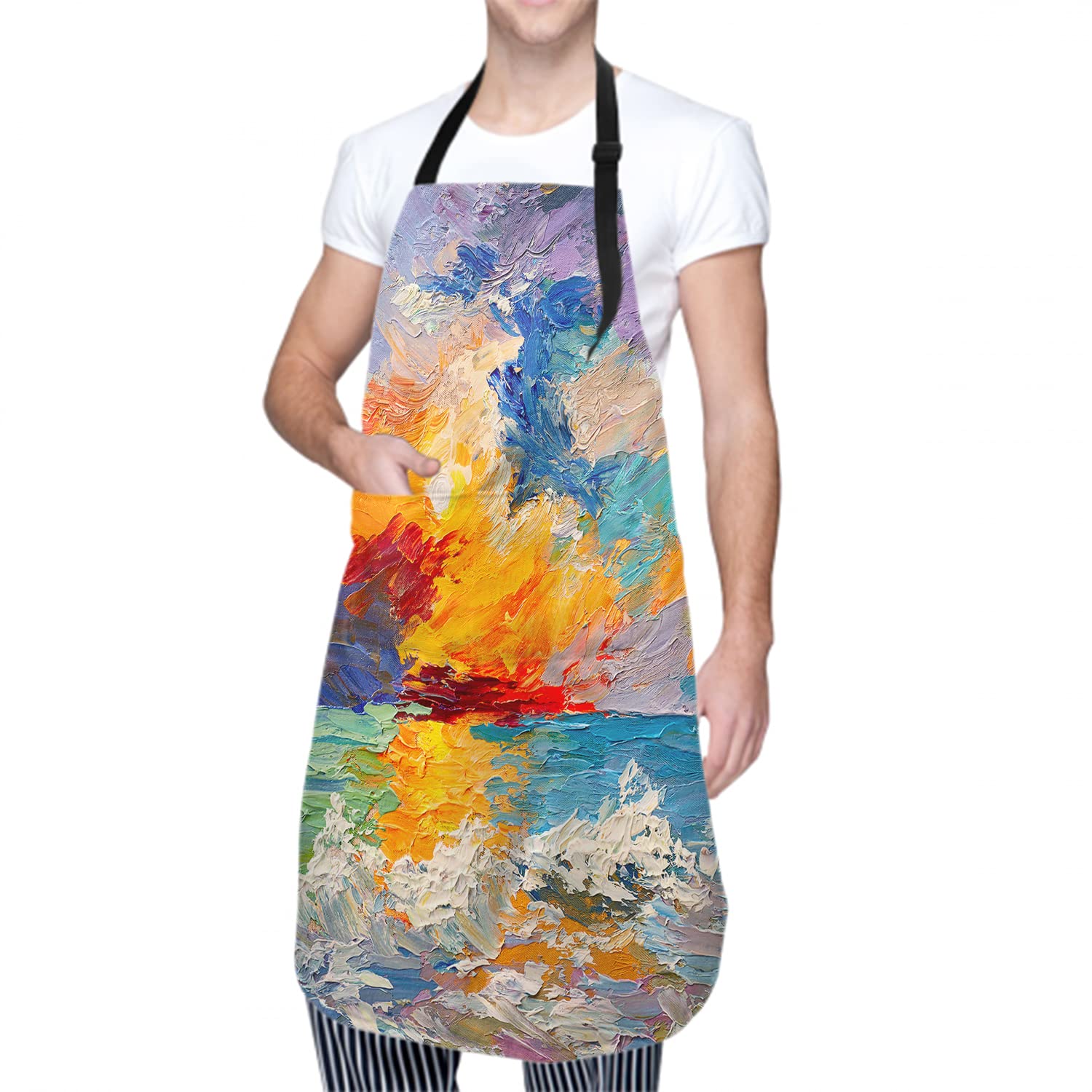 Giwawa Oil Paint Painting Apron - Adjustable Neck & Hidden Centre Pocket - Colorful Rainbow Art Summer Kitchen Apron Colored Artist Smock Chef Garden Baking Cooking Unisex Adult Bib