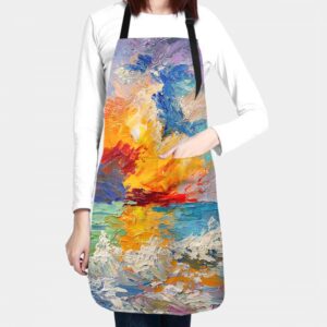 Giwawa Oil Paint Painting Apron - Adjustable Neck & Hidden Centre Pocket - Colorful Rainbow Art Summer Kitchen Apron Colored Artist Smock Chef Garden Baking Cooking Unisex Adult Bib