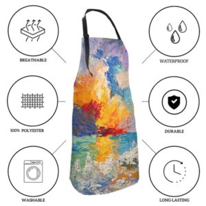 Giwawa Oil Paint Painting Apron - Adjustable Neck & Hidden Centre Pocket - Colorful Rainbow Art Summer Kitchen Apron Colored Artist Smock Chef Garden Baking Cooking Unisex Adult Bib