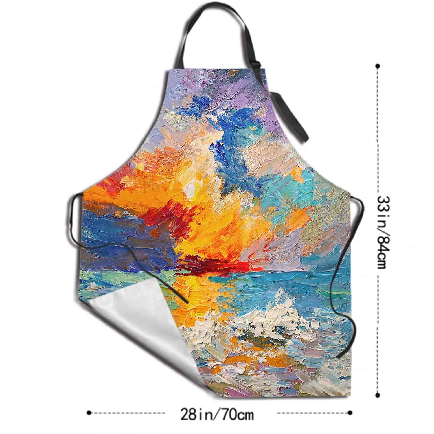 Giwawa Oil Paint Painting Apron - Adjustable Neck & Hidden Centre Pocket - Colorful Rainbow Art Summer Kitchen Apron Colored Artist Smock Chef Garden Baking Cooking Unisex Adult Bib