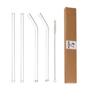 glass straws clear 9 inches x 10 mm drinking straws reusable straws healthy reusable eco friendly bpa free 4 pack with cleaning brush