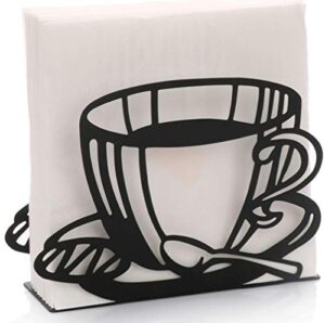 paper napkin holder stand for kitchen tables and counter tops | black galvanized napkin caddy | coffee house restaurant décor (coffee cup)