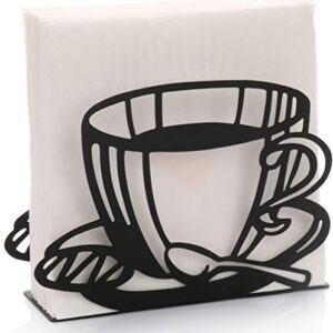 Paper Napkin Holder Stand for Kitchen Tables and Counter Tops | Black Galvanized Napkin Caddy | Coffee House Restaurant Décor (Coffee Cup)