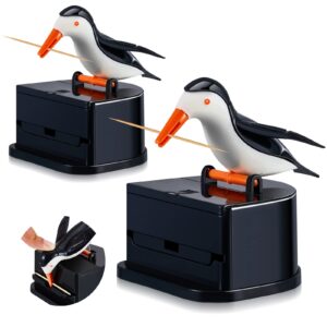 suclain 2 pieces woodpecker toothpick holder bird toothpick dispenser bird shape toothpick case cute funny toothpick box for kitchen (white and black)