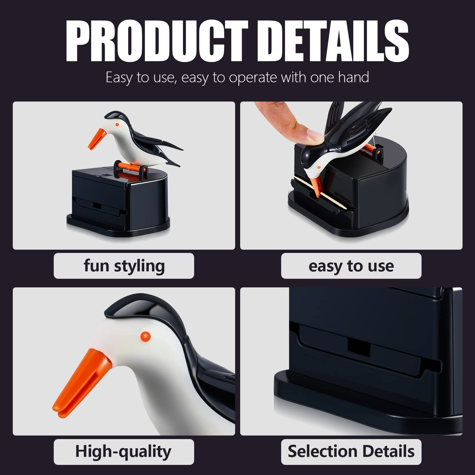 Suclain 2 Pieces Woodpecker Toothpick Holder Bird Toothpick Dispenser Bird Shape Toothpick Case Cute Funny Toothpick Box for Kitchen (White and Black)