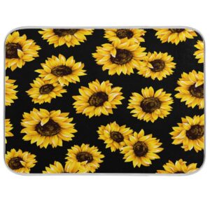 sunflower black dish drying mat for kitchen, absorbent microfiber drying pad dish mat, 16" x 18"