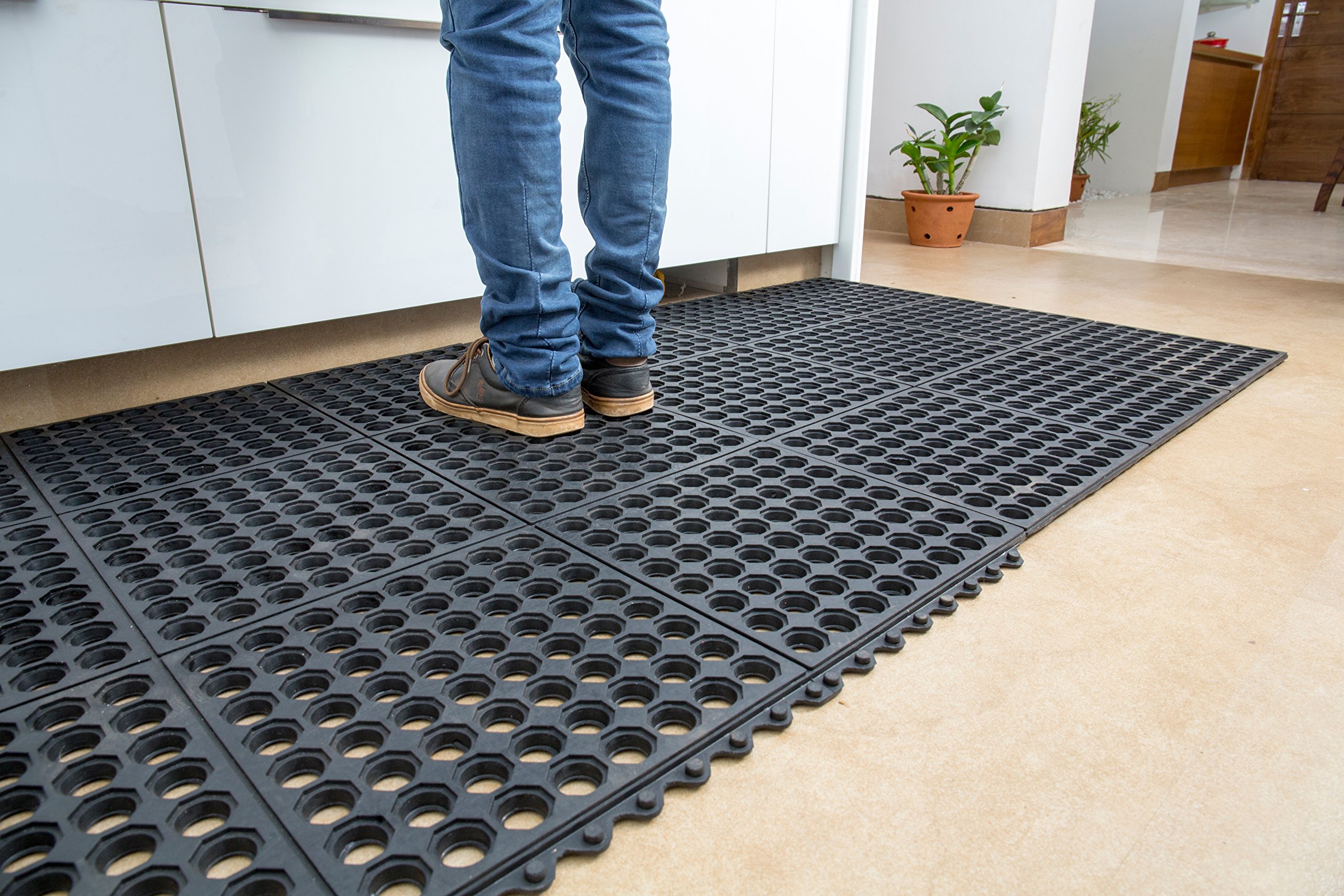IRONGATE - Anti-Fatigue Drainage Mats - 4 Pack - Rubber - Rugged Sturdy Heavy Duty Commercial Grade - Non Slip Outdoor Indoor Skid Resistant -Restaurant Floor Tile Drain Pool Balcony Yard- 3' x 3'
