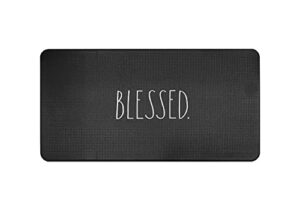 rae dunn anti fatigue mat for standing ‘blessed’ - 20 inch x 30 inch - cushion foam rubber kitchen mat for floor - non skid non slip pad for back pain, knee support, foot comfort