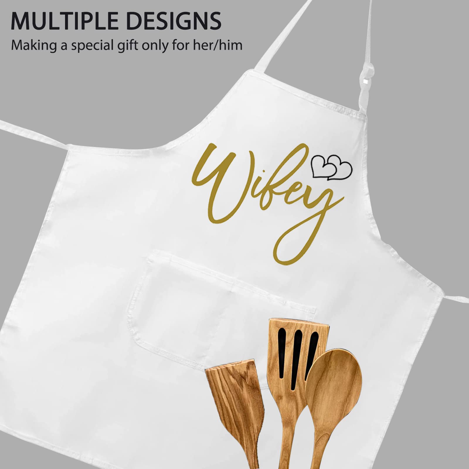 POFULL Wifey Apron Kitchen Bridal Shower Gift Wedding Gift Wifey Kitchen Gift (Wifey Apron)