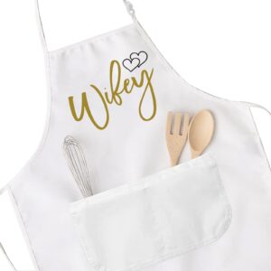 POFULL Wifey Apron Kitchen Bridal Shower Gift Wedding Gift Wifey Kitchen Gift (Wifey Apron)