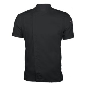 chefscloset short sleeve william chef coat, modern zipper chef jacket (m, black)