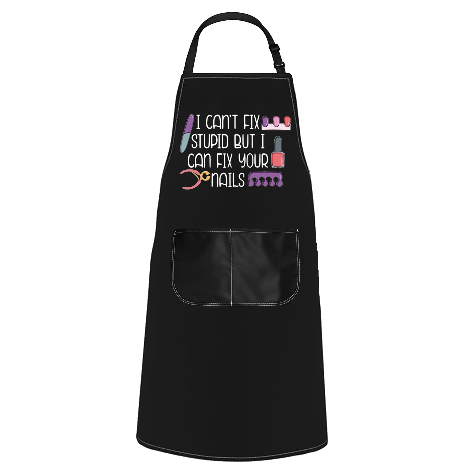 POFULL Nail Salon Apron I Can’t Fix Stupid But I Can Fix Your Nails Apron Nail Technician Gift (I Can Fix Your Nails Apron)