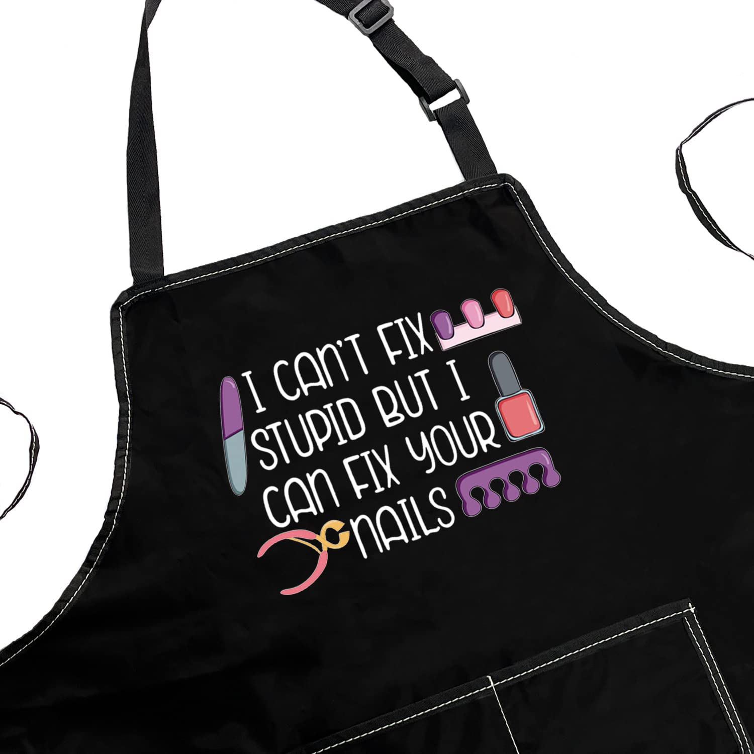 POFULL Nail Salon Apron I Can’t Fix Stupid But I Can Fix Your Nails Apron Nail Technician Gift (I Can Fix Your Nails Apron)