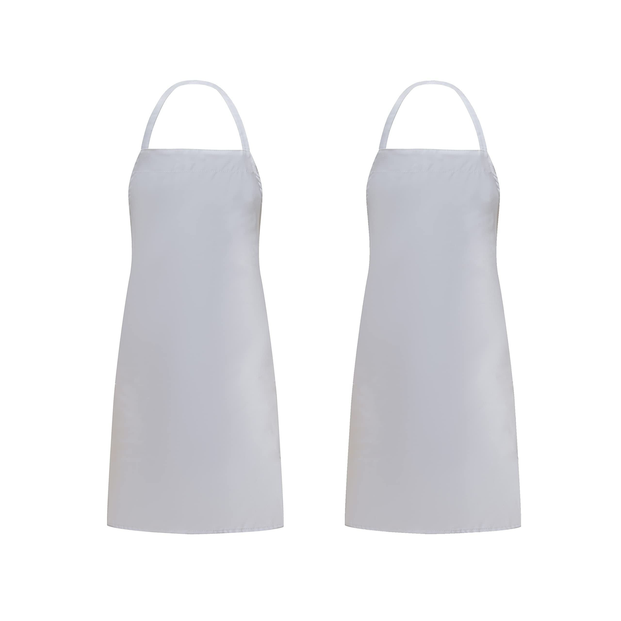 Weavric Unisex Bib Apron with No Pocket, White, 32x28 Inch with Long Ties for Women Men Chef, Kitchen, Crafting, Drawing, Pack of 2