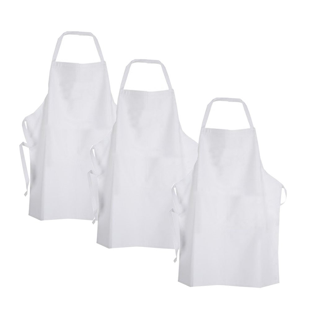 CHEFSKIN Set of 3 White Fabric Apron to Decorate with Marker, Paint, Iron on or Embroidery for Kids Small 4-8 Years