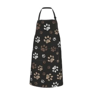 cute dog grooming apron waterproof animals colorful dog paws apron with 2 pockets & adjustable neck chef aprons bibs for grooming kitchen cooking baking painting gardening