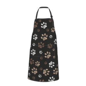 Cute Dog Grooming Apron Waterproof Animals Colorful Dog Paws Apron With 2 Pockets & Adjustable Neck Chef Aprons Bibs For Grooming Kitchen Cooking Baking Painting Gardening