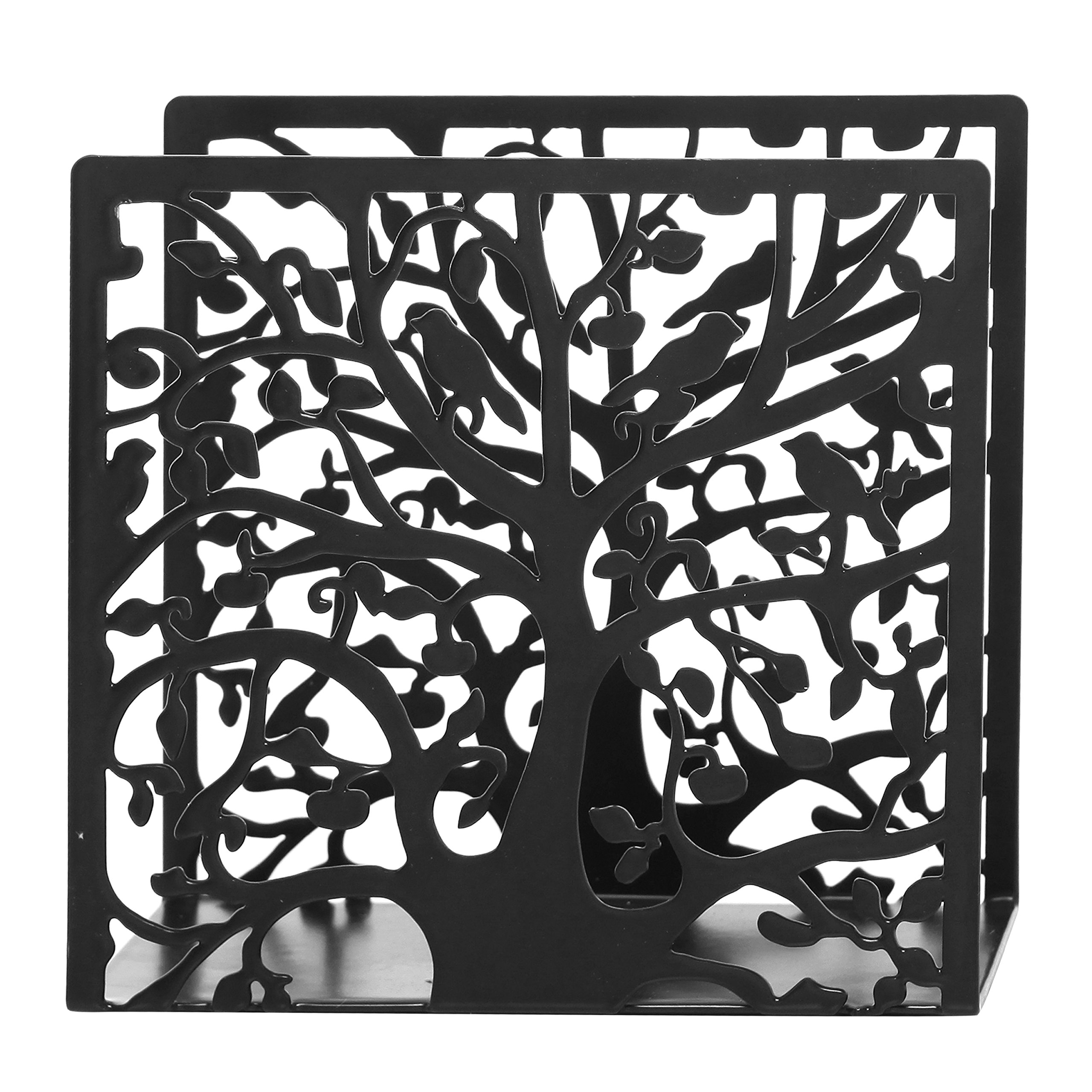 MyGift Black Metal Napkin Holder Cutout Tree and Bird Design for Table Top, Counter Top, Kitchen, Buffet, Restaurant, Dinner Party, Holiday Gifts